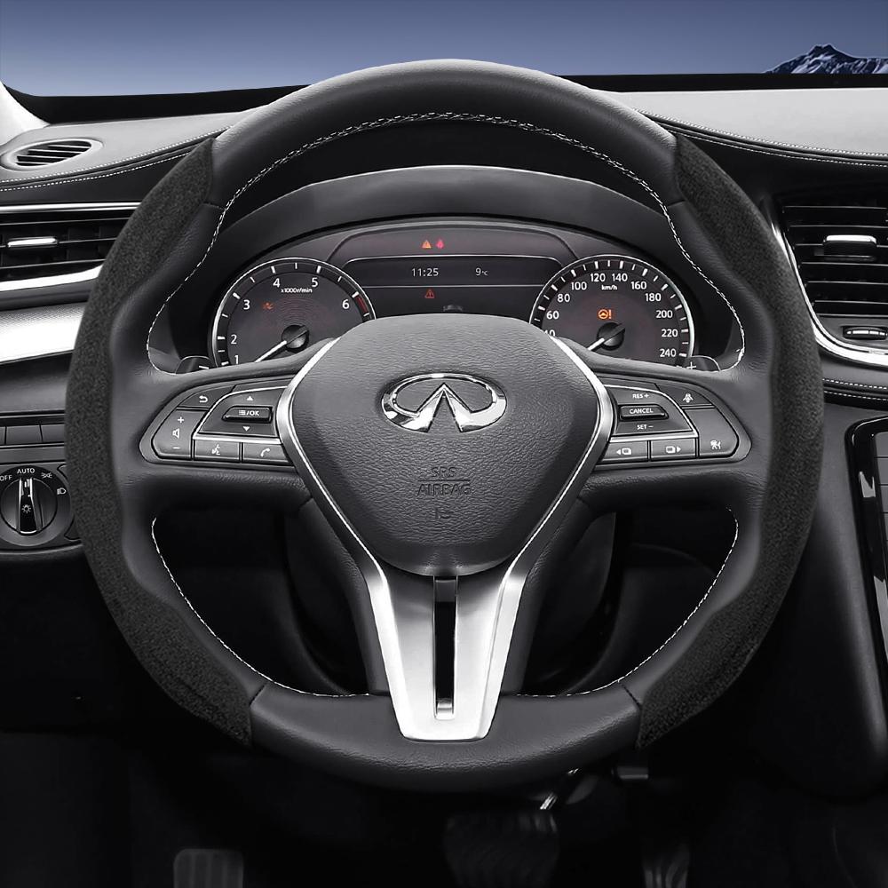bpzsw1 Suitable for Infiniti Sports Suede Leather Steering Wheel Cover with Split Snap-On Design for Models Such as Q50 Qx50 Qx55