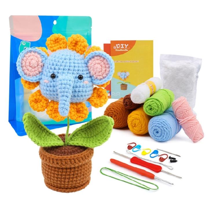 DIY Crochet Craft Set Crochet Pot Plant Kits with Crochet Hook, Yarns, Needle