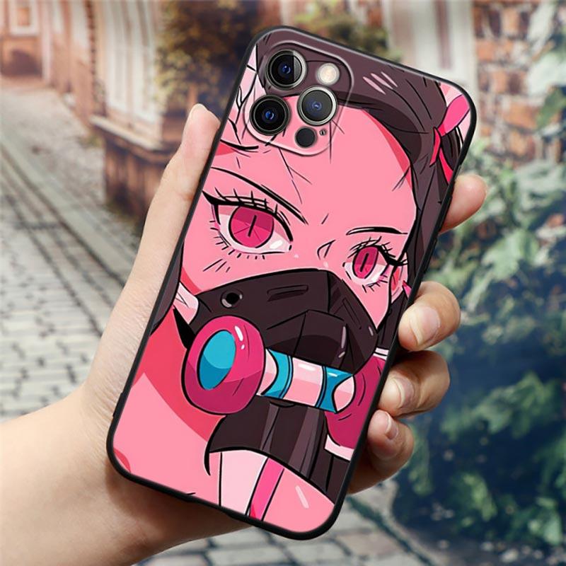 Super Cute Girl Anime Phone Case for iPhone14 13 12 11 PM Pro Max 8 7 SE XR XS Plus Black Soft Silicon Cover Fundas Coques Shell