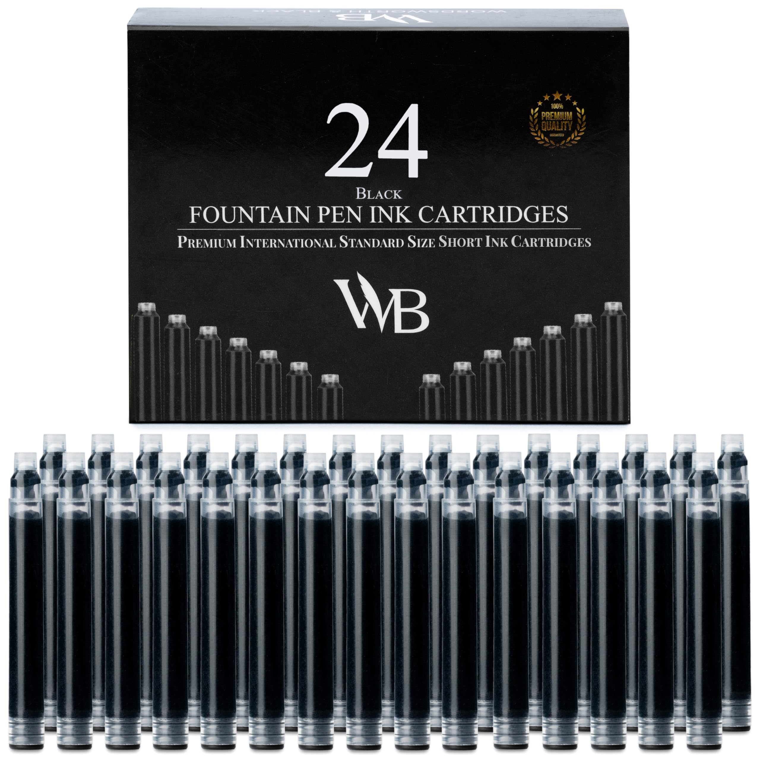 Wordsworth & Black Fountain Pen Ink Cartridge Refills, Black, 24-Pack, International Standard Size