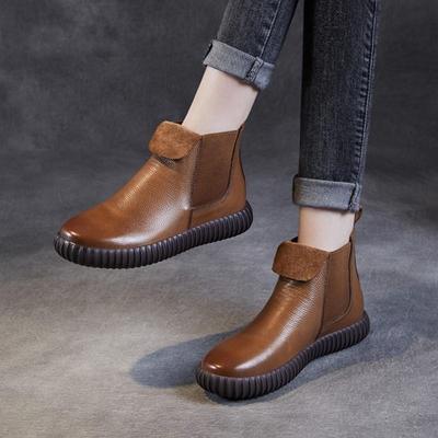 Stivali Chelsea bassi in vera pelle con suola morbida in pelle di vacchetta, stile retrò, da donna, slip-on