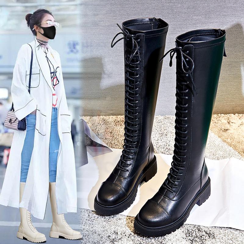 Knight boots women's autumn and winter new high tube casual leather boots women's thick heel velvet shoes children