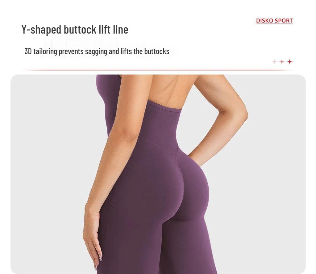 European Backless Wide-Leg Yoga Jumpsuit with Built-in Bra