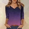 Women's Fashion Casual Three-quarter Sleeve Gradient Printed Round Neck Top