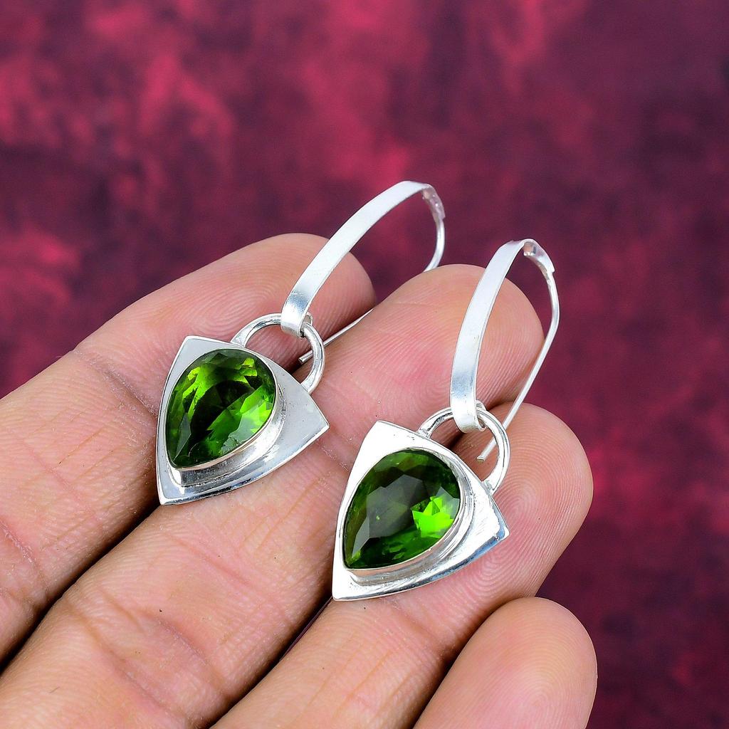 Peridot Earrings Gemstone Jewelry, 925 Solid Sterling Silver Earrings, Handmade Jewelry Birthstone Earrings, Gift For Him