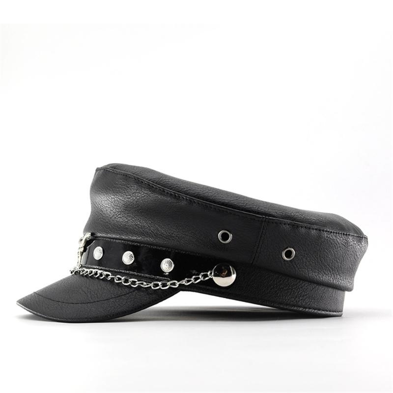 Contemporary Militaries Cap With Bullhead Rivet Chain Design Breathable Adjustable Outdoor Hat for Women Girls