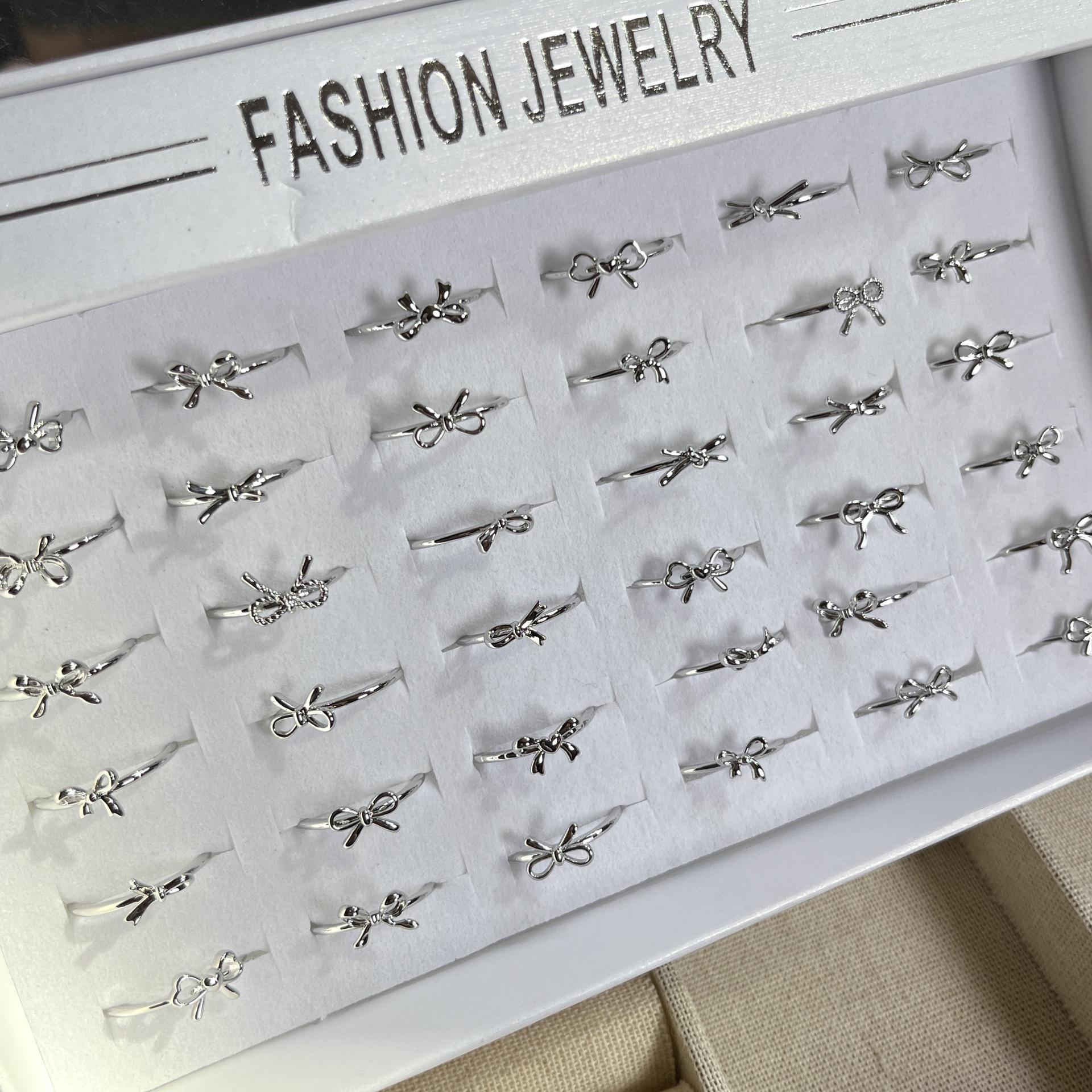 36Pcs Brogan ring with zircon gemstone, open bow tie, ring finger ring, plain circle ring