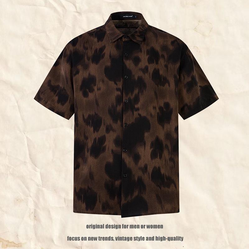 Xqwewanticedd Men's Trendy Brand Short-Sleeved Shirt High Street Ruffian Handsome Lazy Style Loose Personality Half-Sleeved Shirt Cm