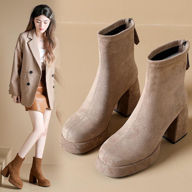 Fashion Suede Super High Heels Women Boots Ankle Chelsea Shoes New Winter Chunky Dress Shoes Party Elegant Pumps Goth Botas Mujer