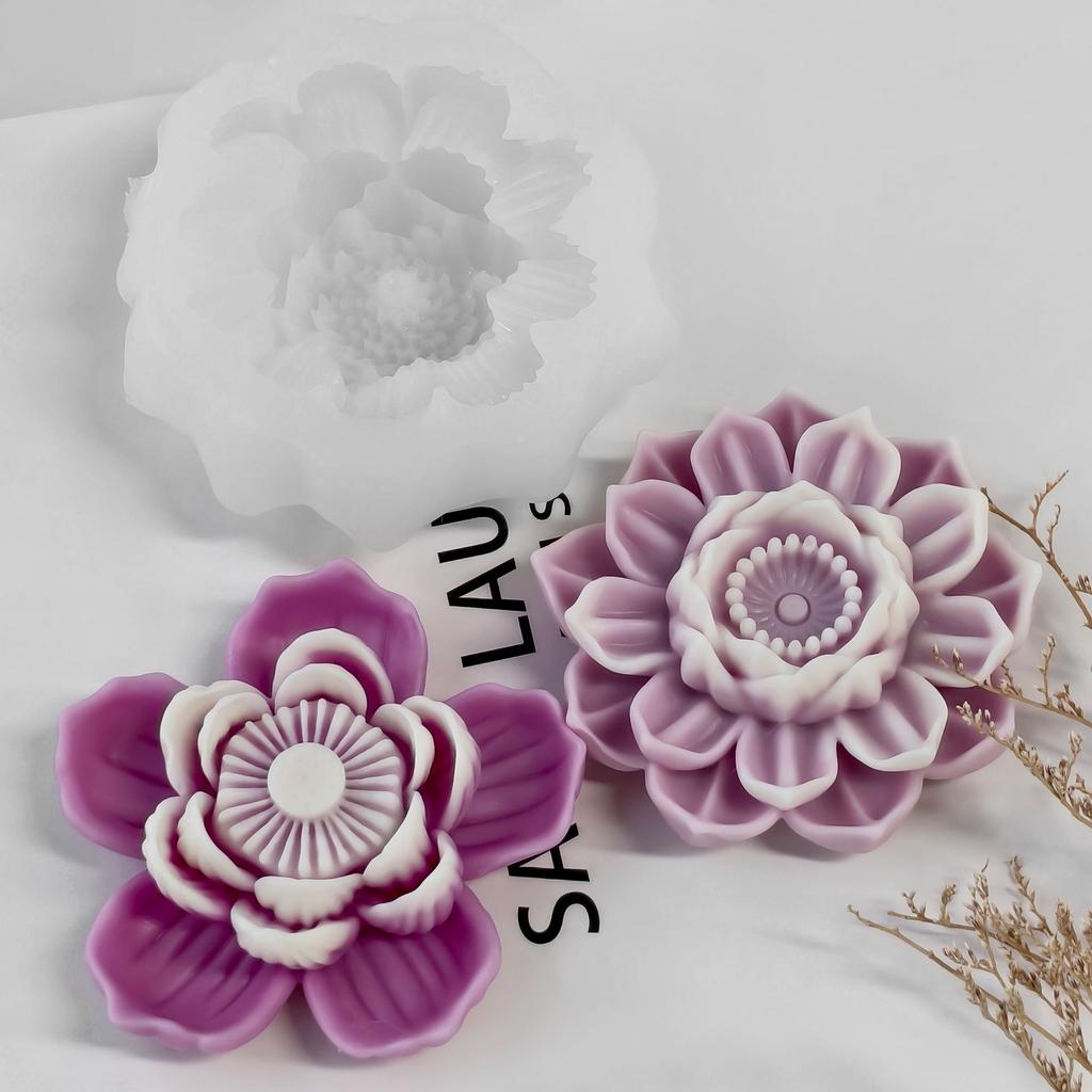 3D Lotus Flowers Scented Candle Silicone Mold Resin Plaster Ornaments Mould Handmade Soap Candle Making Supplies