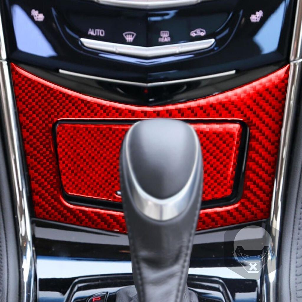 2Pcs Red Carbon Fiber Console Starage Box Cover Trim For Cadillac ATS ATSL 13-19