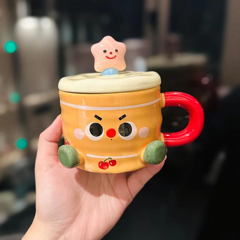 

Cute Cartoon Candle Shaped Ceramic Mug, High-value Covered Coffee Mugs, Breakfast Milk Cups, Christmas Birthday Gift Water Cup 350ML