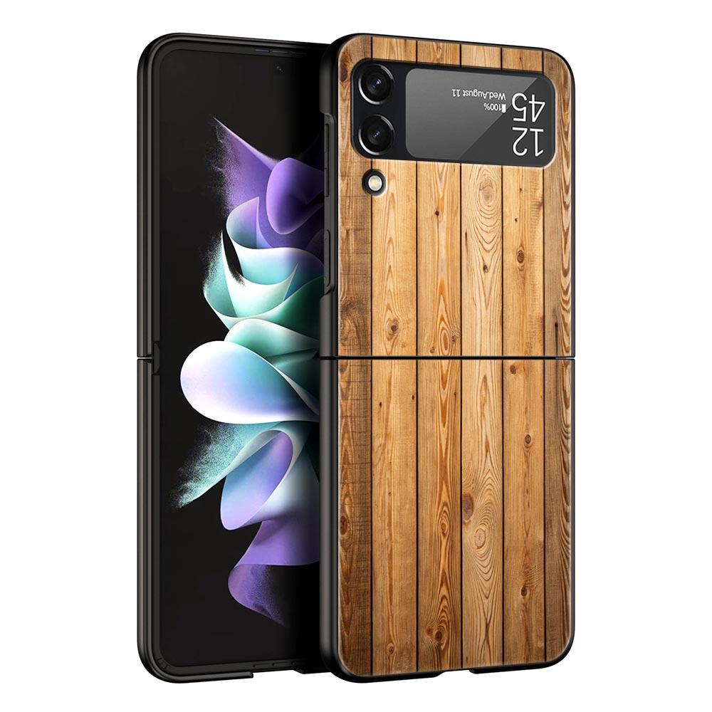 Luxury Vintage Wood Grain Pattern Hard PC Phone Case For Samsung Galaxy Z Flip 7 6 5 4 Black Cover For Galaxy Z Flip 3 Foldable