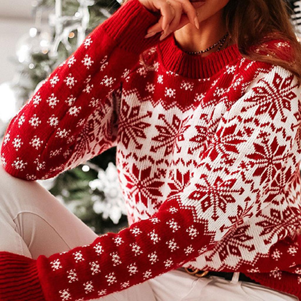 Autumn and winter new women's sweater Christmas snowflake long-sleeved knitted fashion crew neck pullover knitted sweater