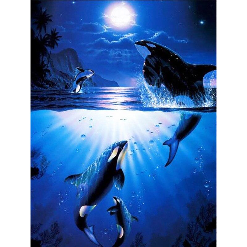 

5D Алмазная вышивка Дельфин, вышивка крестиком, полная круглая алмазная живопись, мозаика, животные, распродажа, стразы, художественная ручная работа, подарок Full Round 15x20CM