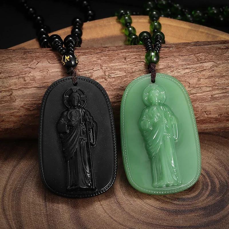 Exquisite Buddhistische Jade-Anhänger-Halskette für Männer und Frauen Religiöse Persönlichkeit Einfaches Amulett Party Kirchenzubehör