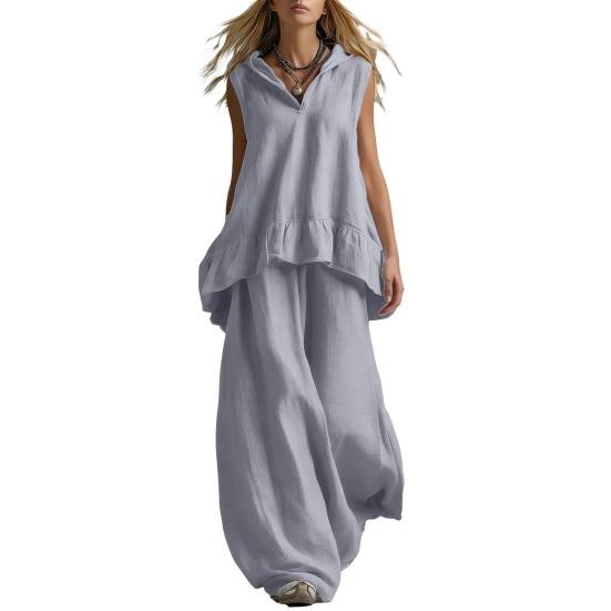 

2 Piece Sets for Women Hooded Sleeveless Pullover Top And Long Pants Set Summer Casual Ruffle Lounge Outfits L синій