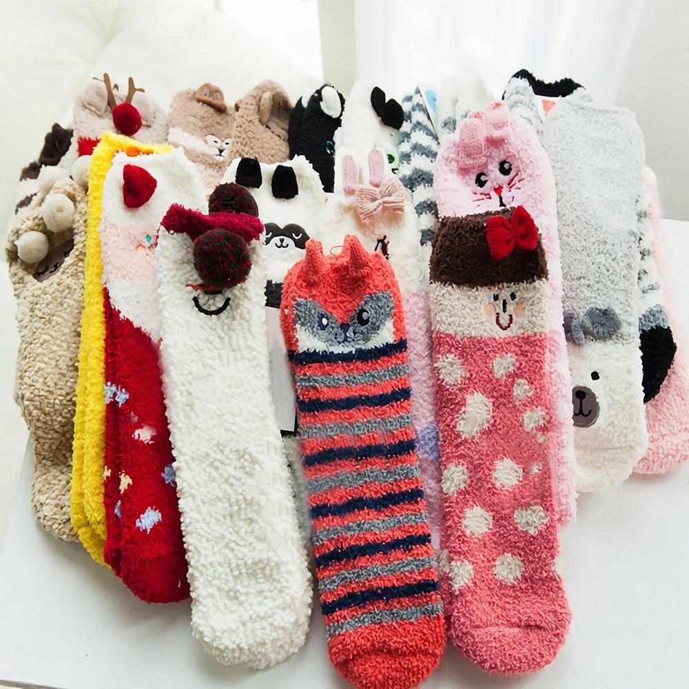 Chaussettes 3D Antidérapantes Moelleuses Hiver Chaud Cadeau avec Boîte Chaussette de Sol Polaire Corail Chaussettes de Noël