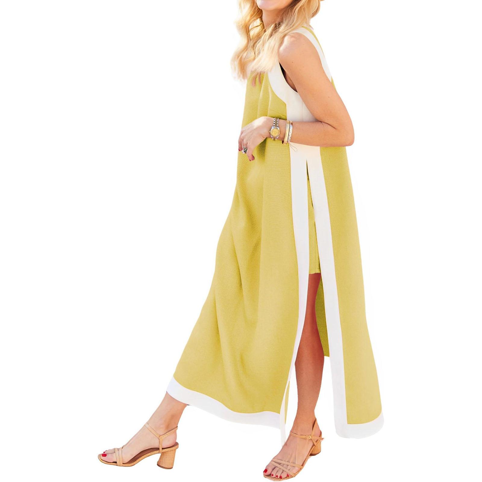 

Женское модное свободное платье без рукавов, длинное, с карманами и шортами, комплект из двух предметов M жёлтый