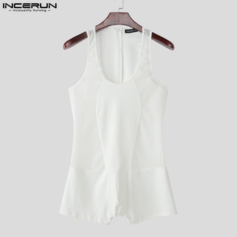INCERUN Men Strap Sleeve Hollow Out Fitted Pajamas Jumpsuits See Through Romper Bodysuits Underwear