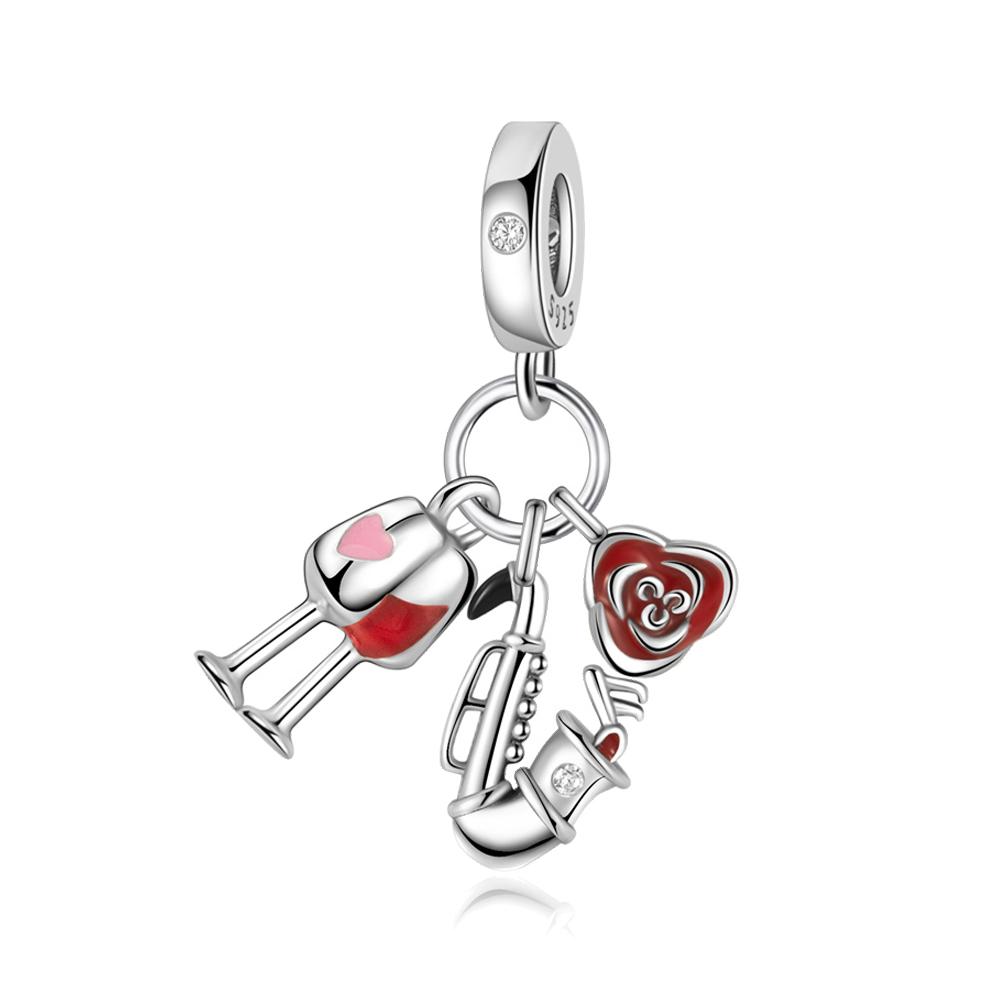

Music Series 925 Silver Player Musical Notes Piano Opera Headphones Alarm Clock Charm Fit DIY Bracelet Necklace Gift