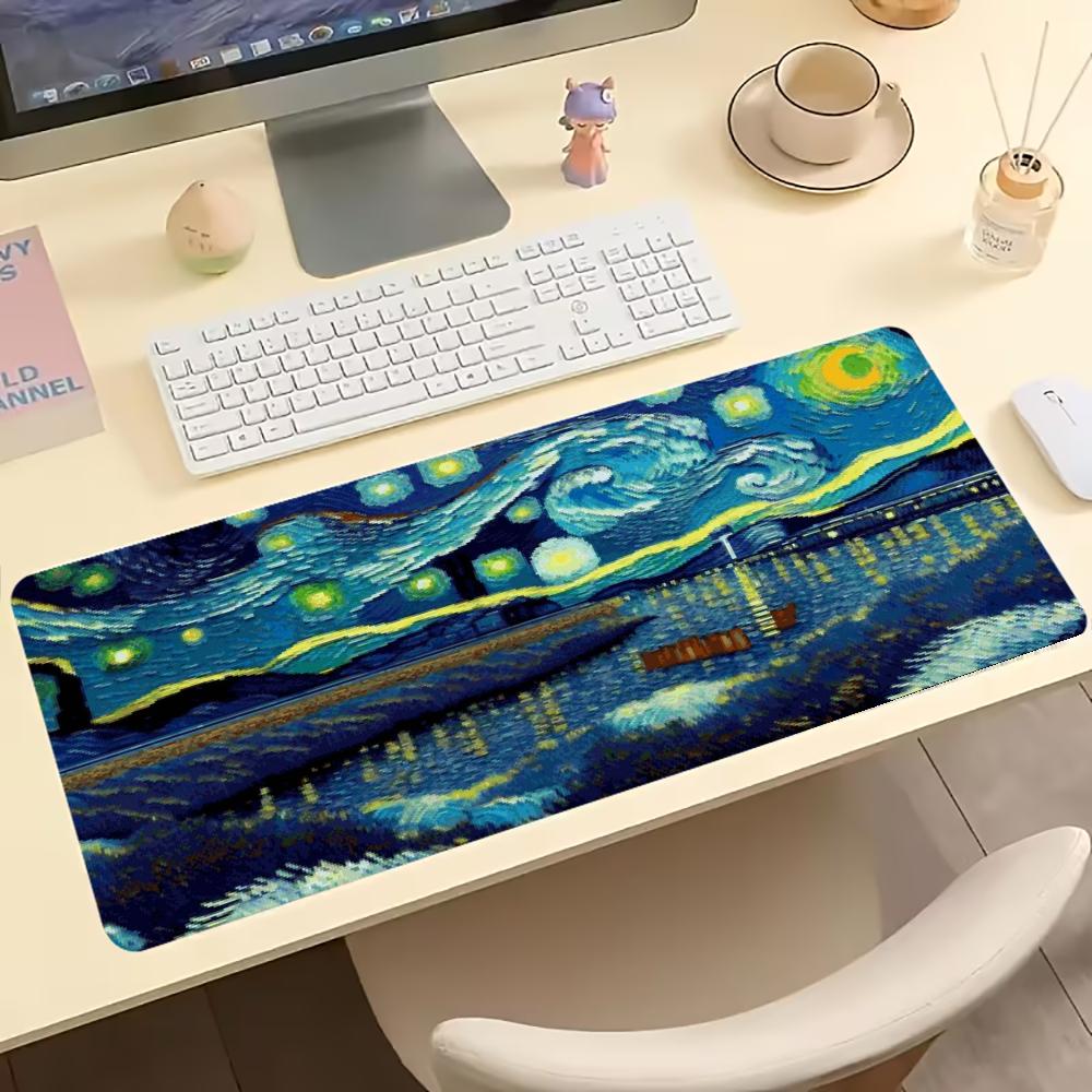 Classic Van Gogh Starry Night Art Gaming Mouse Pad AntiSlip Rubber Desk Mat Stitched Edges For Pc Laptop Home Office Gamer