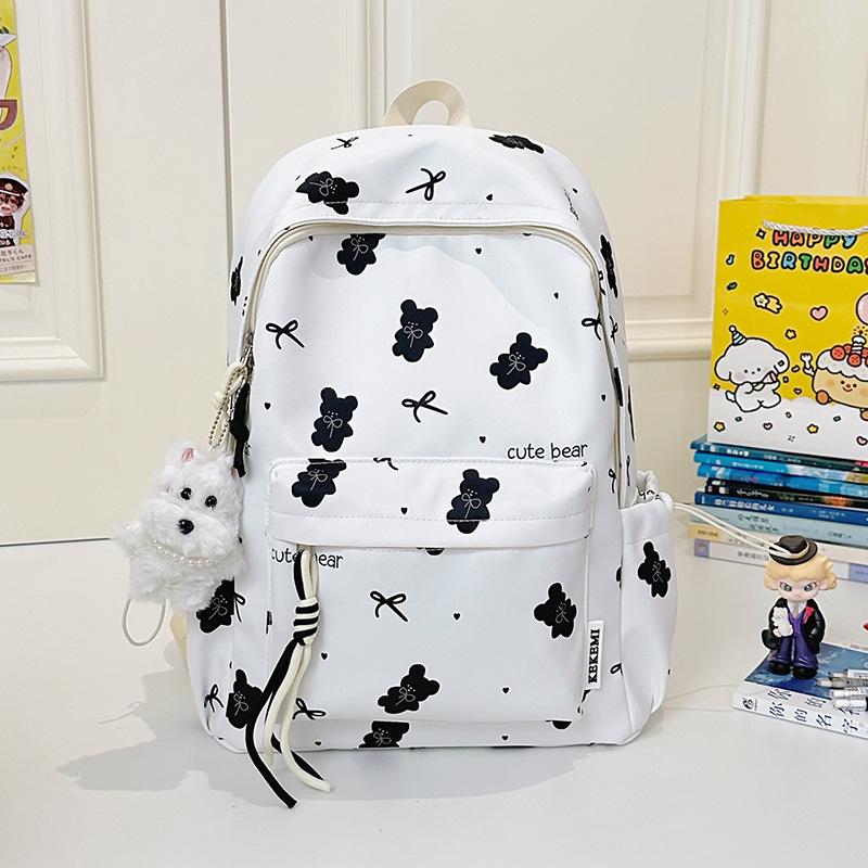 Schoolbag1011 New Japanese Small Fresh School Bag Cute Girl Heart Printed Bear Backpack Women's Backpack