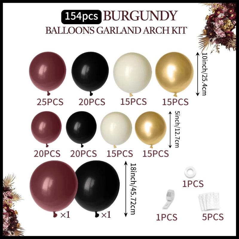 154pcs Burgundy balloon garland arch kit, suitable for birthday, graduation, wedding anniversary Valentine's Day decoration