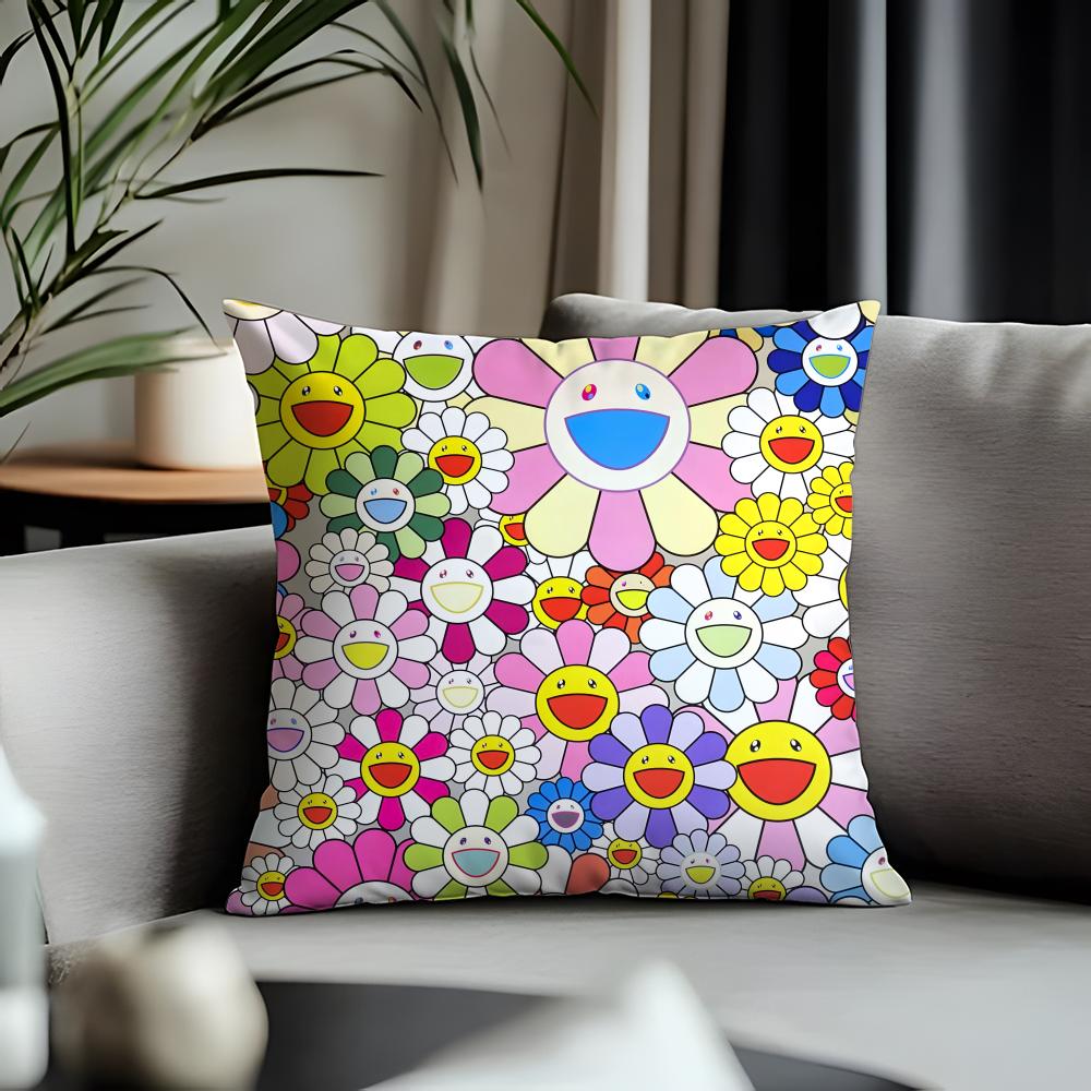Fashion TTtakashi Murakamiful Cushion Cover Antidustmite Pillowcase Invisible Zipper Silky Short Plush Sofa Cushion Cover