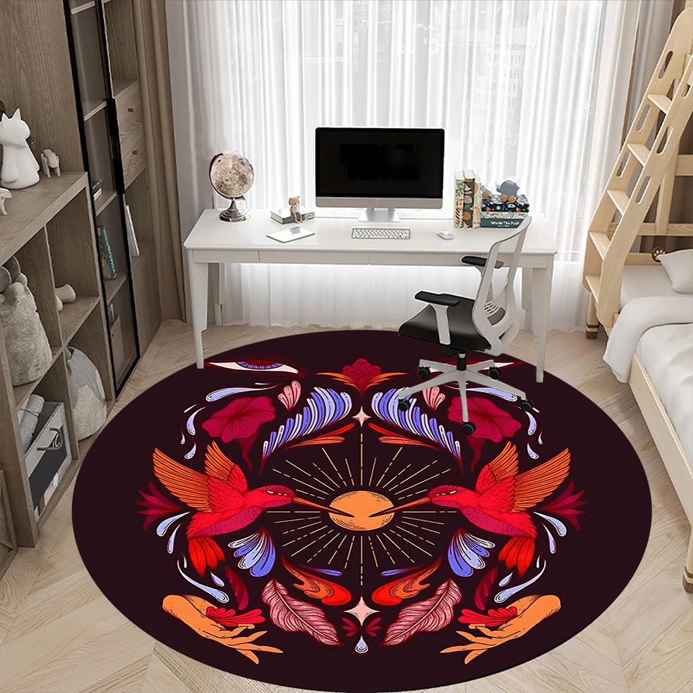 1pc Hummingbird Floral Office Round Area Rug, Mat Suitable For Office, Under Office Chairs Bedroom Living Room Home Decor, Room Deco
