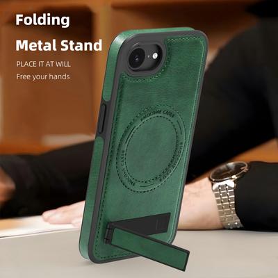 Business Leather Folding Bracket Case For iPhone 16 15 Pro Max 14 Pro 13 12 11 for Magsafe Magnetic Shockproof Phone Cover