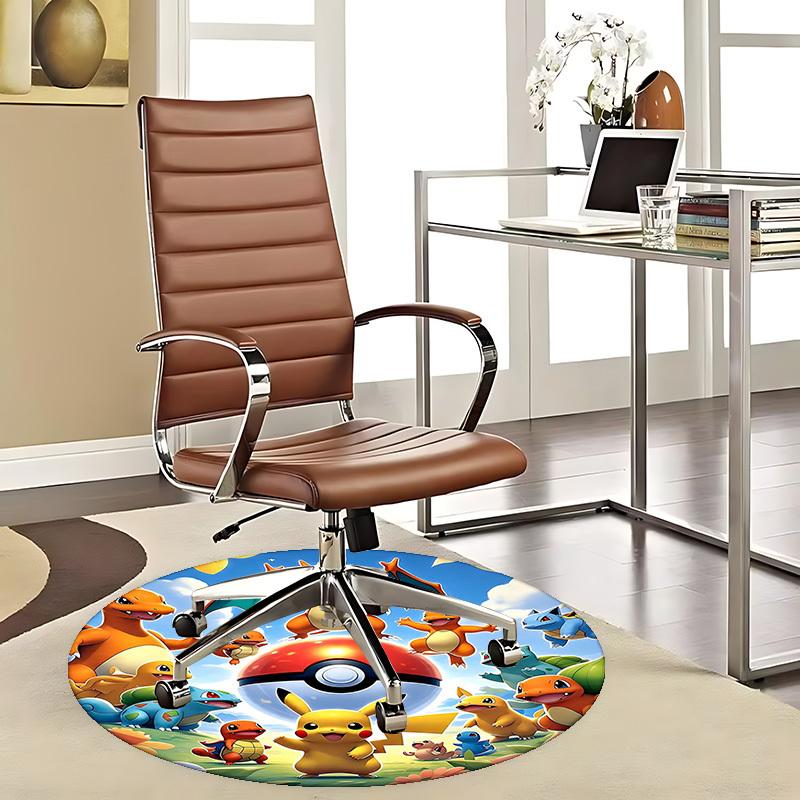1pc Pokémon Pikachu & Friends Round Carpet - Anime Design Chair Mat, Office Gift, Seasonal Decor, Suitable for Home