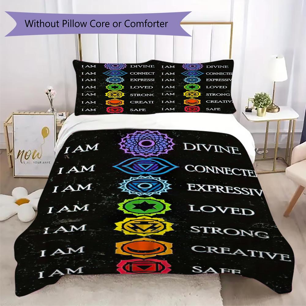 1PC Chakras Theme Bedding Quilt Set Quilt Cover Pillowcase Home Decoration Birthday Gift (1 * duvet cover + 2 * pillowcase, without core)A11