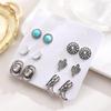6pcs Set Retro Ethnic Western Cowboy Style Hat Boots Moon Cactus Turquoise Stud Earrings for Women Fashion Jewelry Sets Gifts