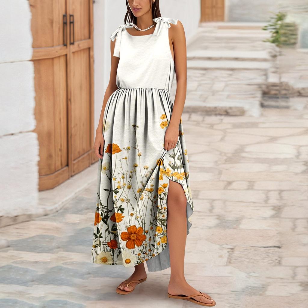 Women's Summer Fashion Tank Dress A-Line Sleeveless Casual Floral/Solid Pocket Dress