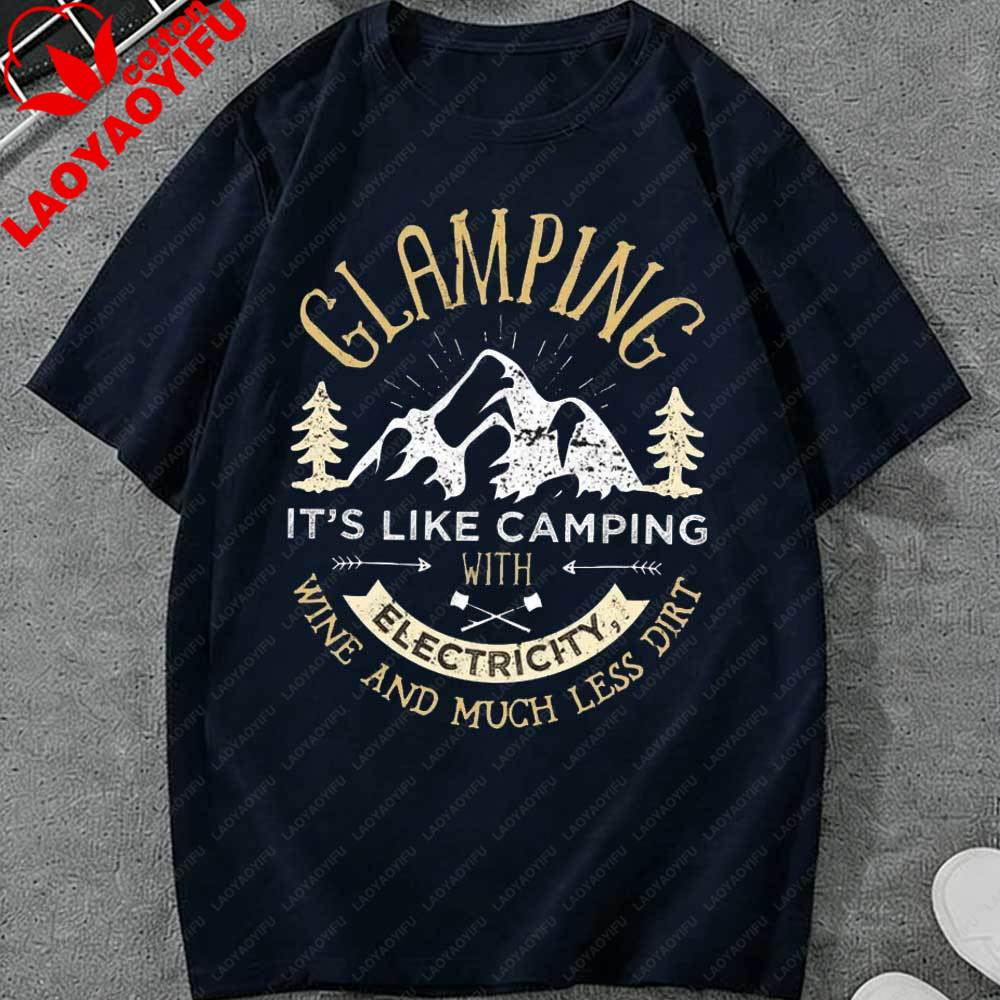 Vintage Glamping TShirt for Unisex Women Funny Camping Graphic Tee Outdoor Hiking Mountain Print Short Sleeve Tops Casual Cotton