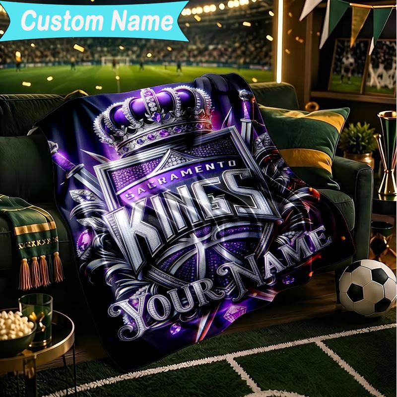 1PC Custom Name Blanket Sacramento Basketball Logo Flannel blankets Patterns Throw Blanket All-Season Soft Gift for Couch, Bed, Camping, Birthday gift