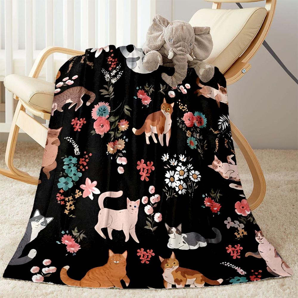 Cats In A Garden Flannel Blanket,Lightweight,Office Blanket,Sofa Blanket,Comfortable Blanket