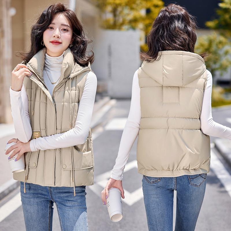 Down cotton vest vest vest new autumn and winter loose vest hooded jacket