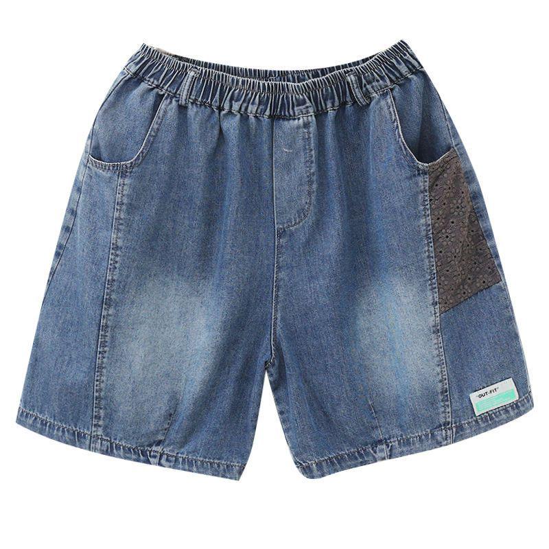 Korean Retro Style Women's Loose Patchwork Denim Harem Shorts