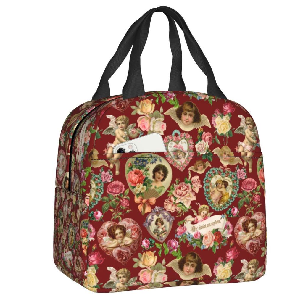 Custom Victorian Moon Cherub Insulated Lunch Bag for Women Leakproof Thermal Cooler Lunch Tote Kids School Children