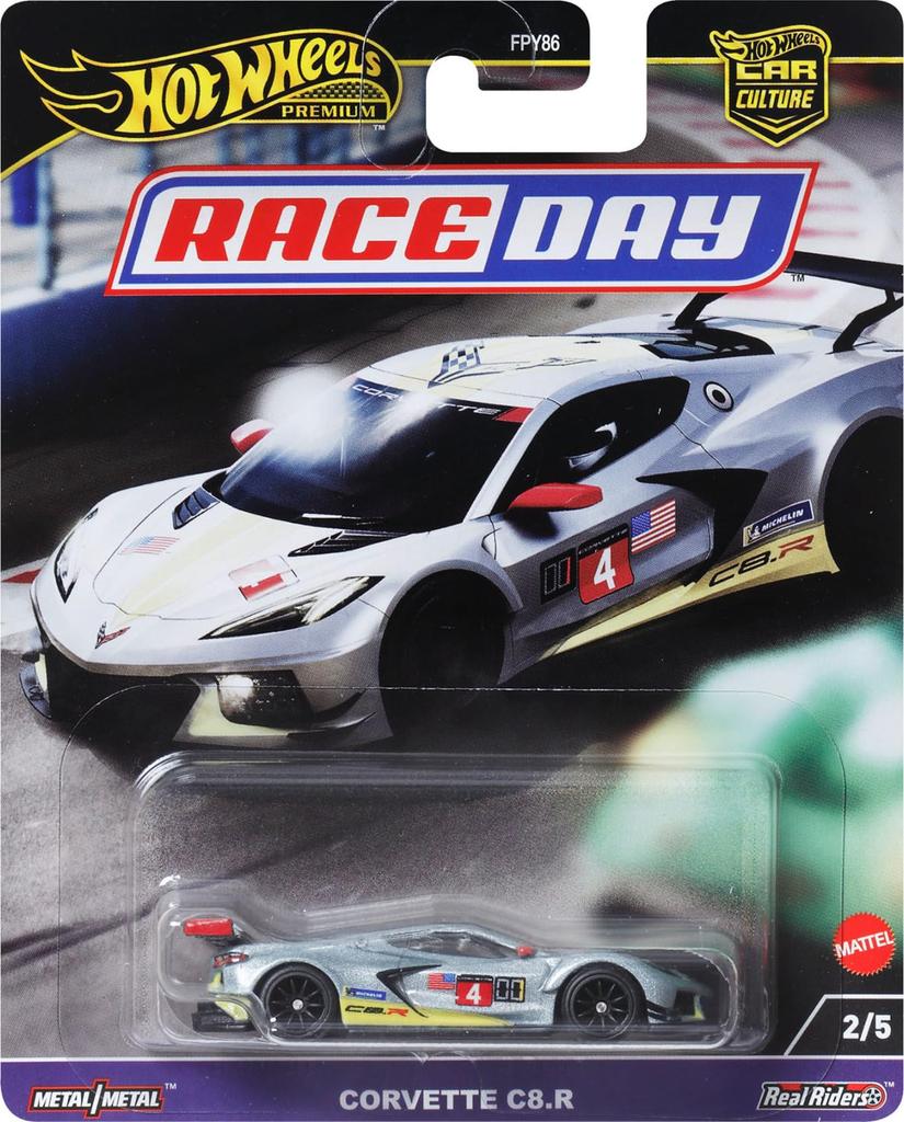 Hot Wheels Car Culture Race Day Corvette Vehicle Toy Diecast Model Ages 3 and Up C8.R Car, Gray, HRV95,