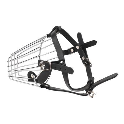 Dog Muzzle Stainless Steel Basket Leather Strap Breathable Prevent Biting Adjustable Muzzle for