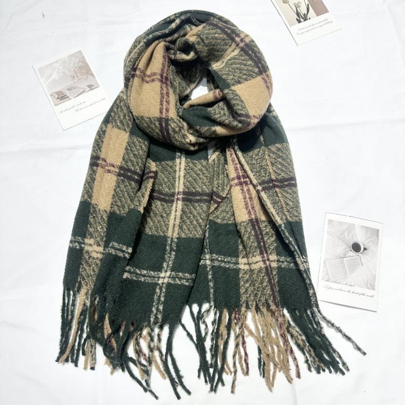 Korean Atmosphere Retro Red Plaid Gift Scarf for Women Winter Imitation Cashmere Long Thick Warm Scarf for Men