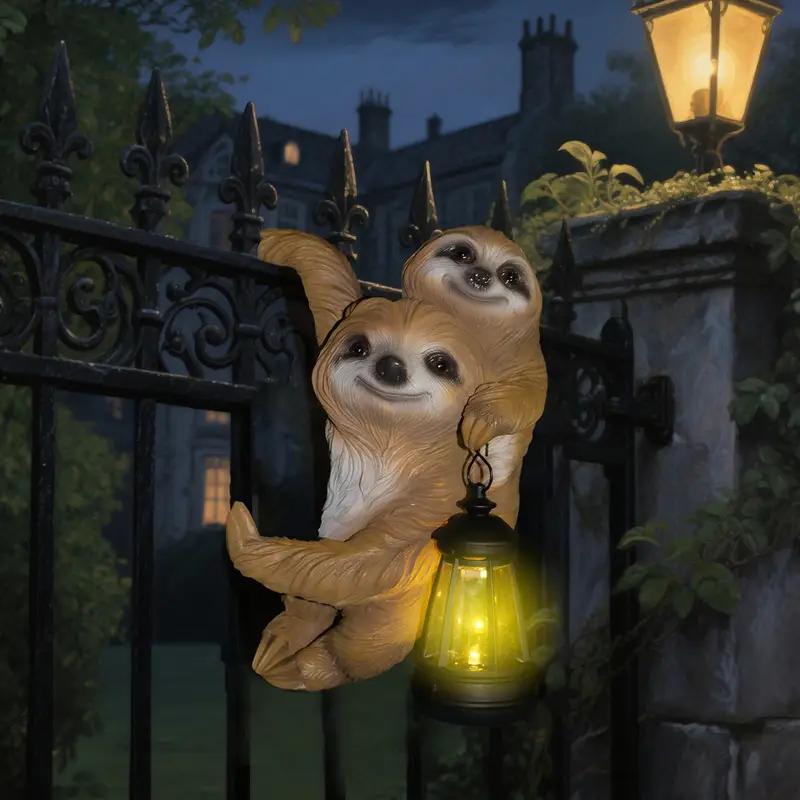 Solar-Powered Wall-Mounted Sloth Night Light, Adorable Mother and Baby Sleeping Animal Lamp for Garden Fence Decoration