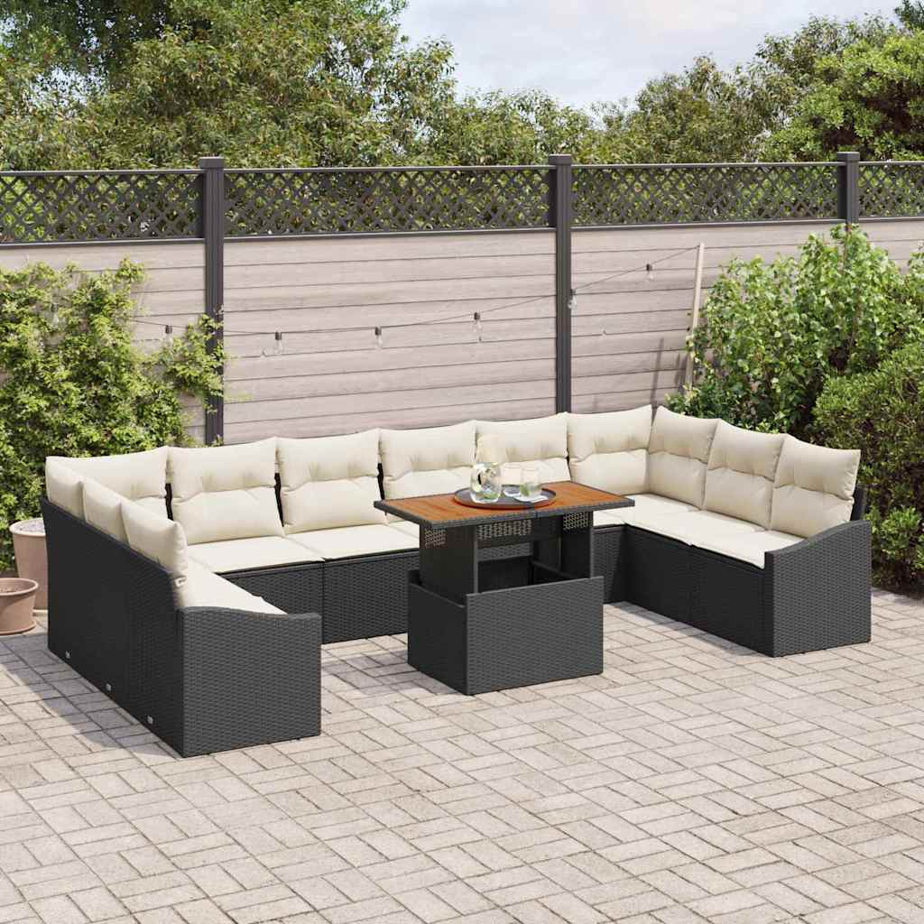 Garden Sofa Set with Storage 11 pcs Black Poly Rattan