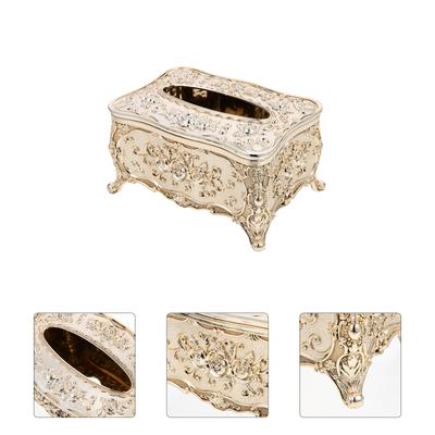 Soporte para pañuelos de papel plateado, caja con relieve para toallas doradas, decoración retro, dispensador de decoración de escritorio para viajes