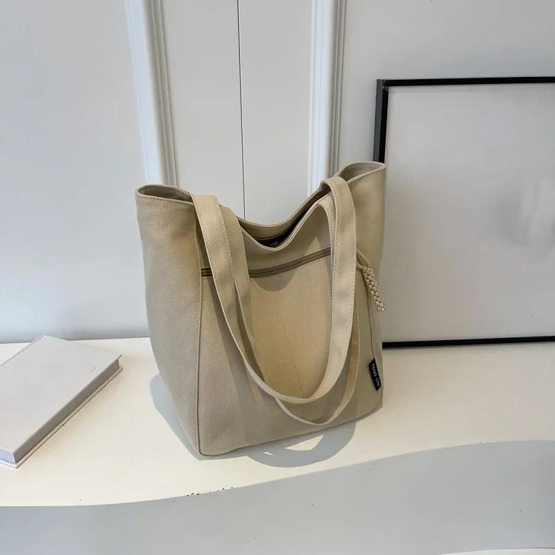 

Повседневная минималистичная сумка на плечо, большая вместительная нишевая однотонная сумка высокого качества, универсальная холщовая сумка в консервативном стиле для поездок на работу хаки