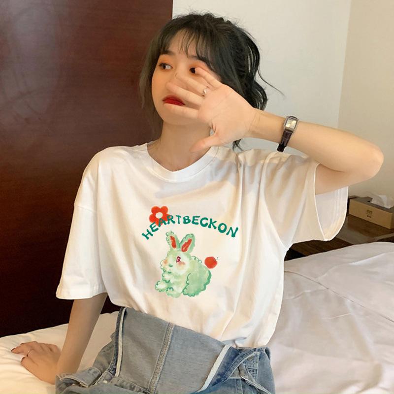 GMXIA Sommer Vintage Damen T-Shirt mit Aufdruck Reine Baumwolle Kurzarm T-Shirt Damen Ins Mode Locker Lässig mit Damenoberteil