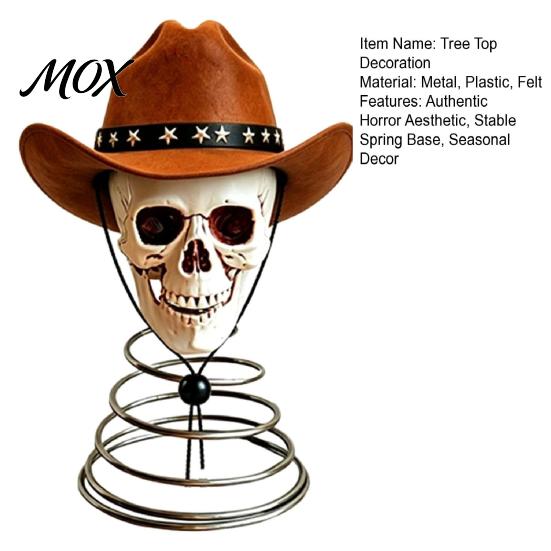 American Wilderness Skull Ornament Gothic Tree Topper with Cowboy Hat, Vintage Western Unique Tabletop Figurine Skeleton for Halloween, Spooky